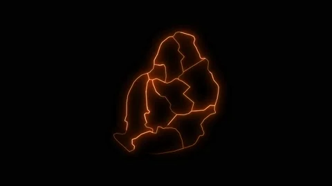 Mauritius map with all states or provinces glowing neon. Video stock 168884921
