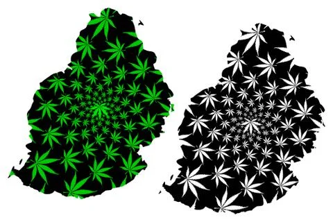 Mauritius - map is designed cannabis leaf Stock Illustration