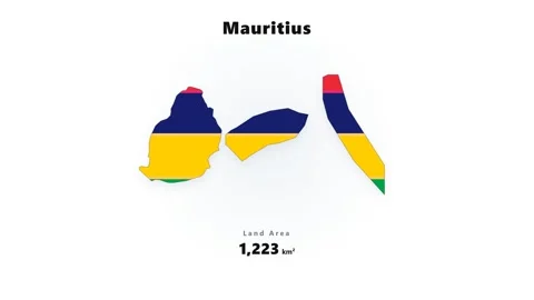 Mauritius map island silhouettes filled with flag colors on white background Stock Footage 345644425