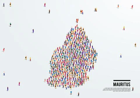 Mauritius Map. Large group of people form to create a shape of Mauritius Map. Stock Illustration