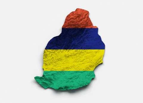 Mauritius Map Mauritius Flag Shaded relief Color Height map on white Backgr.. Stock Photos