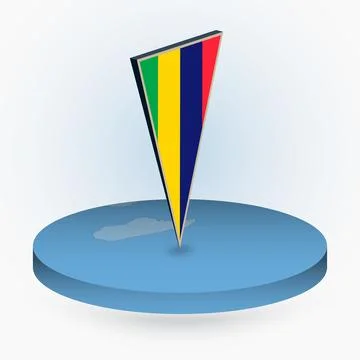 Mauritius map in round isometric style with triangular 3D flag of Mauritius Stock Illustration