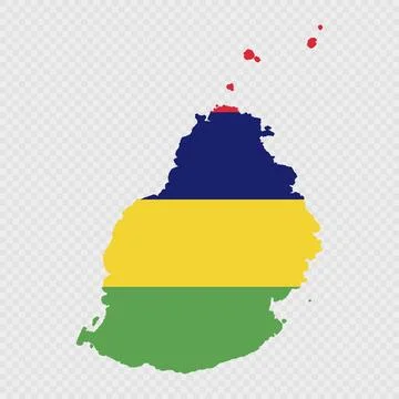 Mauritius map silhouette with flag. Stock Illustration