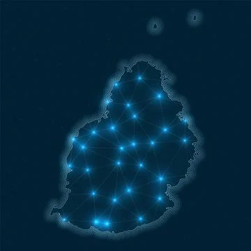 Mauritius network map. Abstract geometric map of the island. Digital connec.. イラスト素材