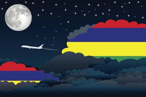 Mauritius Night Clouds Airplane Vector Illustration Stock Illustration