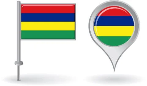 Mauritius pin icon and map pointer flag. Vector Illustrazione stock