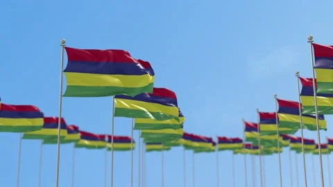 Mauritius  Row Of Flags 3D Animation Stock-Footage 148724317