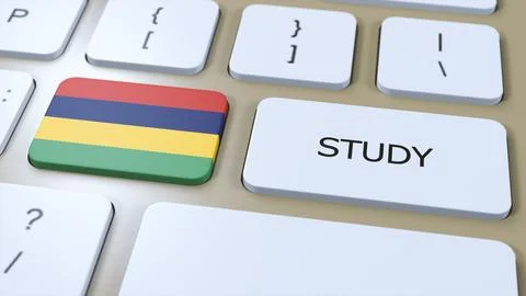 Mauritius Study in Country Concept. Flag and Text 3D Illustration Stock Illustration