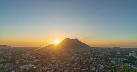 Mauritius Sunset: Corp de Garde Mountain, Quatre Bornes Town - Clear Summer Sky Stock Footage 274208533