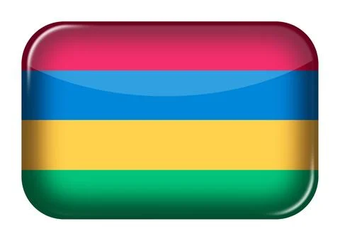 Mauritius web icon rectangle button with clipping path 3d illustration Stock Illustration