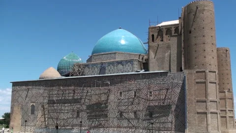 Mausoleum of sufi mystic Khoja Ahmed Yasawi, Turkistan, Kazakhstan. Stock Footage
