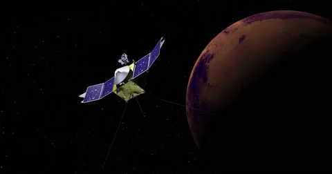 Maven spacecraft making a close pass of Mars.  Stock Footage 62816430