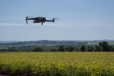 Mavic 2 pro flying over soybean plantation on a sunny morning in Brazil, Marc Stock Photos