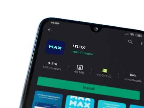 Max app play store page on the display of a black mobile smartphone isolated  Stock Photos
