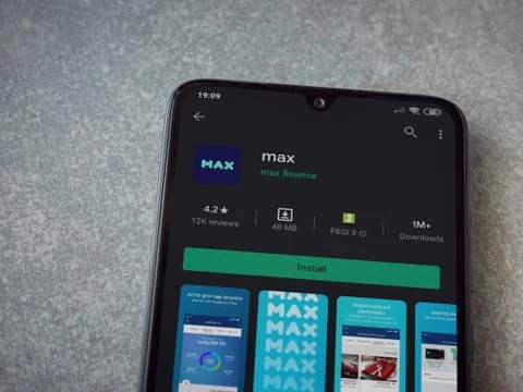 Max app play store page on the display of a black mobile smartphone on cerami Stock Photos