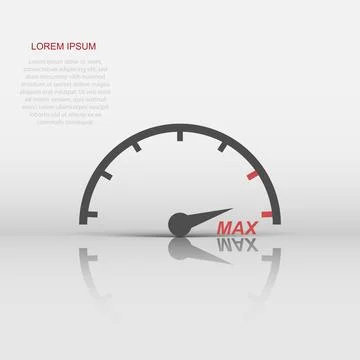 Max speed icon in comic style. Speedometer sign illustration pictogram. Tac.. Stock Illustration