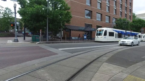 MAX Train and Trimet Bus Public Transportation in Portland Stock Footage 92453006
