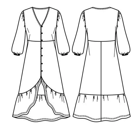 Maxi boho technical dress Stock Illustration