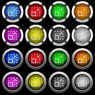 Maximize element white icons in round glossy buttons on black background Illustrazione stock