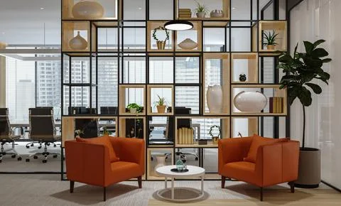 Maximizing Comfort and Functionality in a Modern Reception Space Stock-Illustration