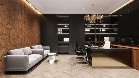 Maximizing Space and Comfort with Smart Office Interior Design Illustrazione stock