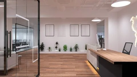 Maximizing Space and Comfort with Smart Office Interior Design Stock-Illustration