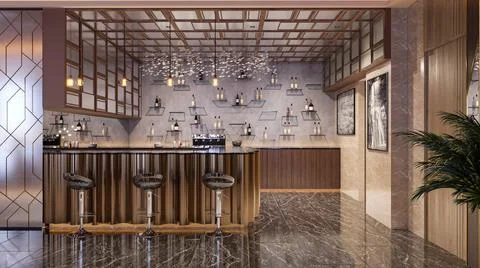 Maximizing Space and Functionality in Your Lobby Design for a hotel in wood.. Stock-Illustration