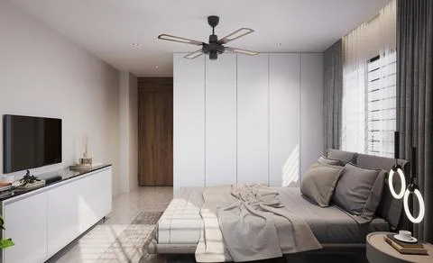 Maximizing Space and Style Designing a Contemporary Bedroom with Comfortabl.. Stock-Illustration