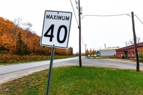 Maximum 40 km per hour white road sign Stock Photos
