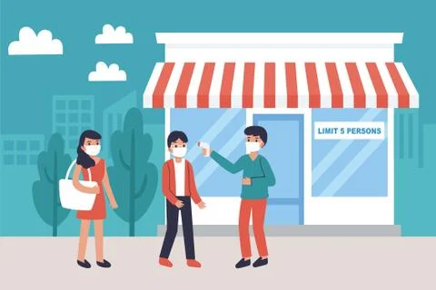Maximum 5 people allowed in the shop or store at one time signage Stock Illustration
