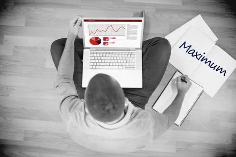Maximum against young creative businessman working on laptop Stock Illustration
