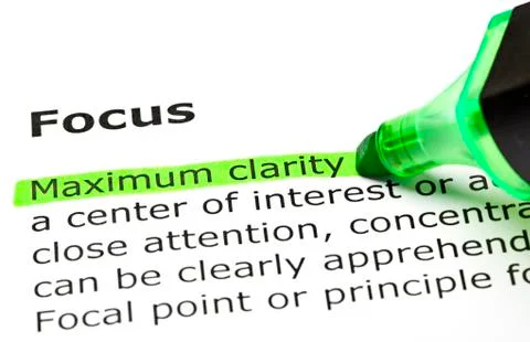 'maximum clarity' highlighted, under 'focus' Stock Photos