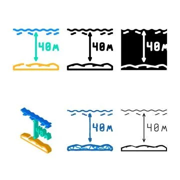 Maximum diving depth on course variations color icon vector Stock Illustration