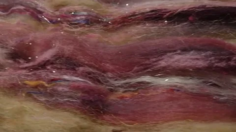 Maximum fluffy texture and glitter pan of wool art batt Stock Footage 181256603