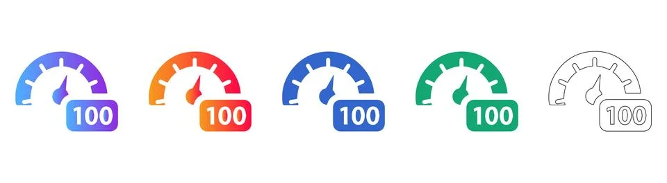 Maximum Performance Speedometer 100 Percent Icon Set イラスト素材