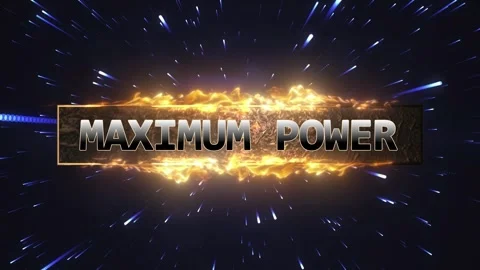 Maximum power text animation with burning fire flames and blue light streaks in Stock Footage 347344976