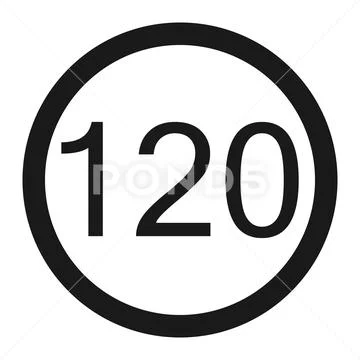 Maximum speed limit 120 sign line icon: Graphic #76931865