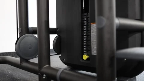 Maximum weight selected for demanding strength workout Stock Footage 337346683