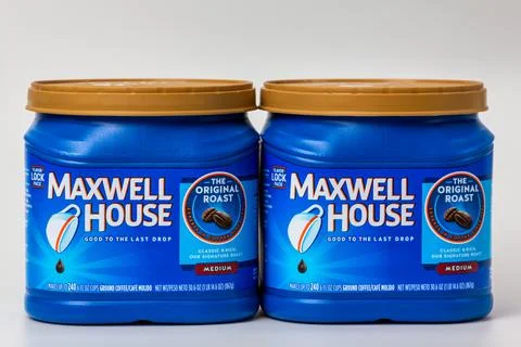 Maxwell House Coffee Beverage Containers and  Trademark Logo Stock Photos