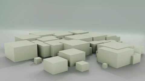 May 1 2026 Gray Neutral Abstract City Buildings 3D Render Miniature Urban Scene Stock-Illustration