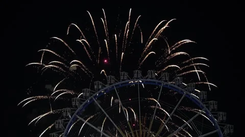 May 1, 2026. Munich, Germany. Fireworks explode above the Theresienwiese in Video stock 335167937