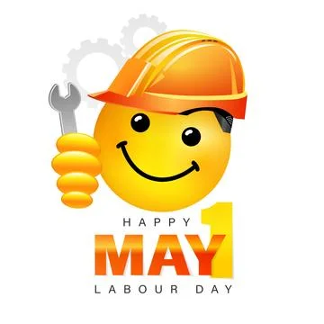 May 1 st with worker in helmet emoticon Stock Illustration