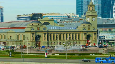 May 10, 2015. Main building of famous Kievsky Railway Terminal in Moscow. Stockbeeldmateriaal 49966871