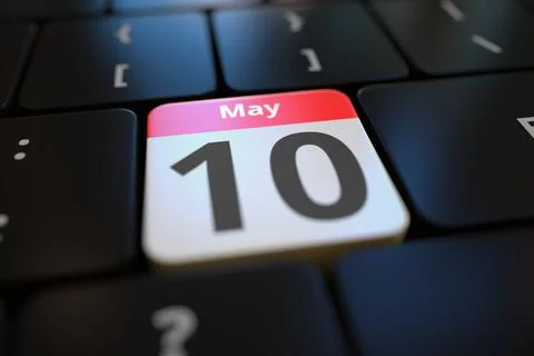 May 10 date on a keyboard key, 3d rendering Illustrazione stock