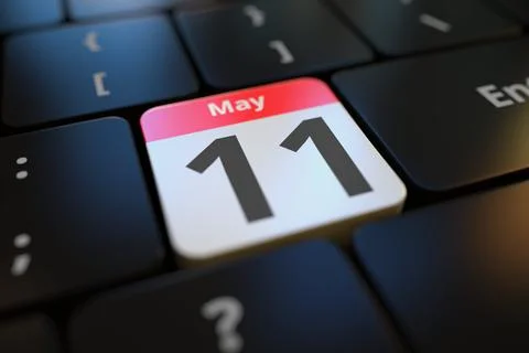May 11 date on a keyboard key, 3d rendering Stock Illustration