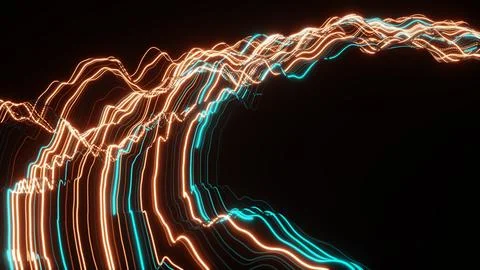 May 13 2026 Abstract Glowing Orange Wave Lines Light Energy Curl on Black 4K Stock Illustration