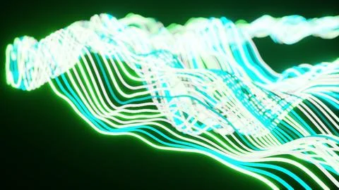 May 13 2026 Abstract White Glowing Wave Lines Neon Green Light Flow Dark 4K Stock-Illustration