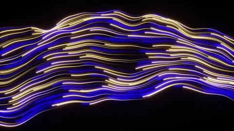 May 13 2026 Flowing Neon Wave Blue Gold Luminous Motion Background Loop 4K Stock Footage 334790055