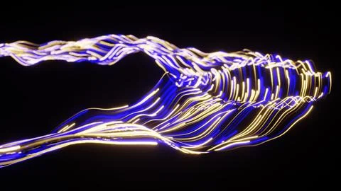 May 13 2026 Glowing Wave Lines Blue Gold Light Energy Flow on Black 4K Stock-Illustration