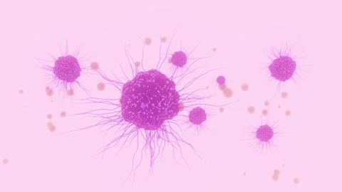 May 14 2026 Abstract Virus Particles Scattered Pink Lavender Background 4K Stock-Illustration